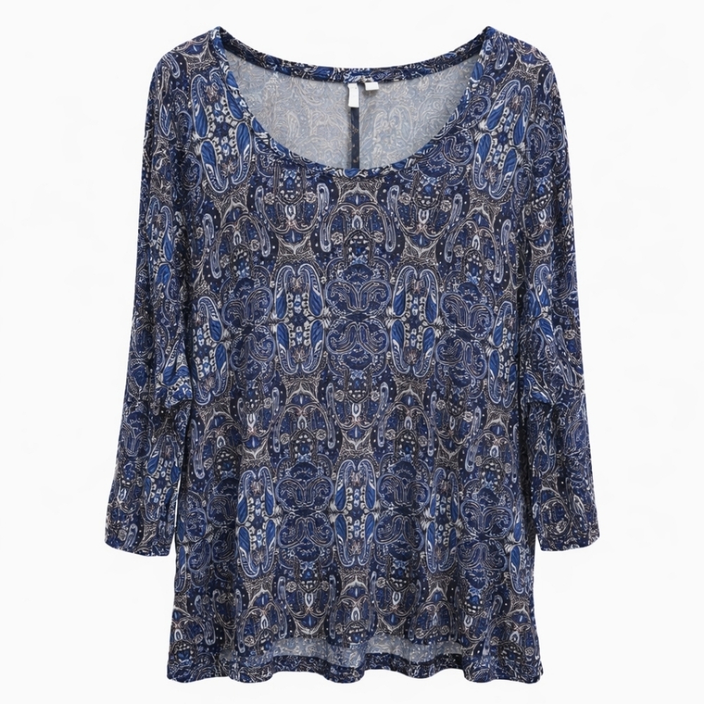 Cato Blue Paisley Scoop Neck Long Sleeve Tunic Top Sz 22/24